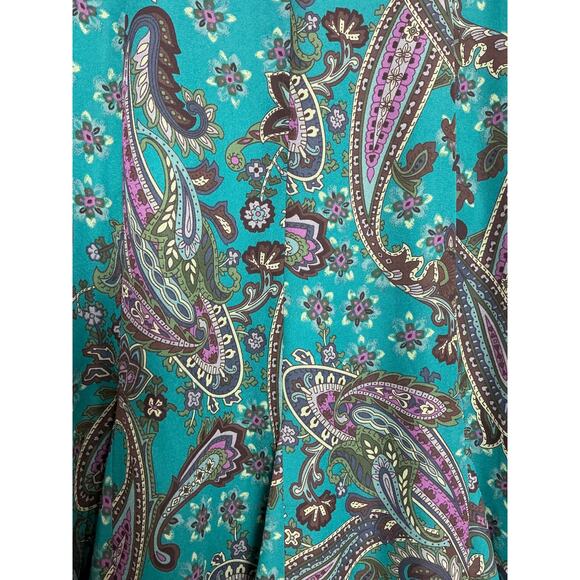 Coldwater Creek Teal & Paisley Flared Maxi Skirt Large Petite Cottagecore Boho - Picture 3 of 4